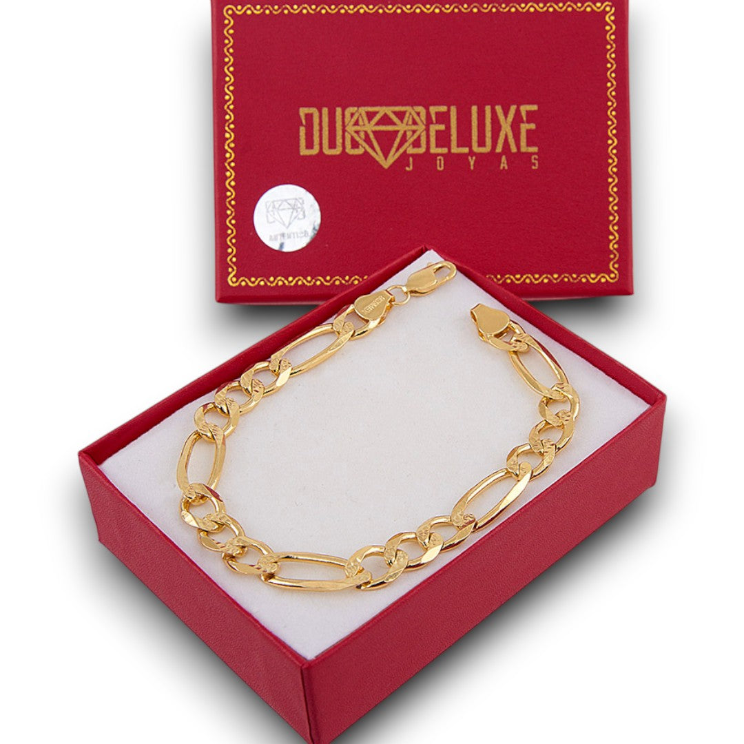 Unisex | Pulso Pulsera Tejido Figaro 3:1 Diamantada 7 mm, Esclava Para Hombre Y Mujer De Plata Autentica Ley .925 Con Baño De Oro Italiano 24k, DUO DELUXE JOYAS