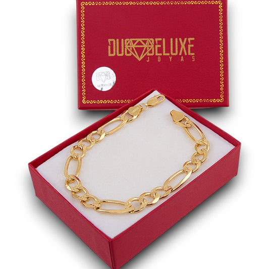 Unisex | Pulso Pulsera Tejido Cartier Figaro 3:1 Diamantada 7 mm, Esclava Para Hombre Y Mujer De Plata Autentica Ley .925 Con Baño De Oro Italiano 24k, DUO DELUXE JOYAS