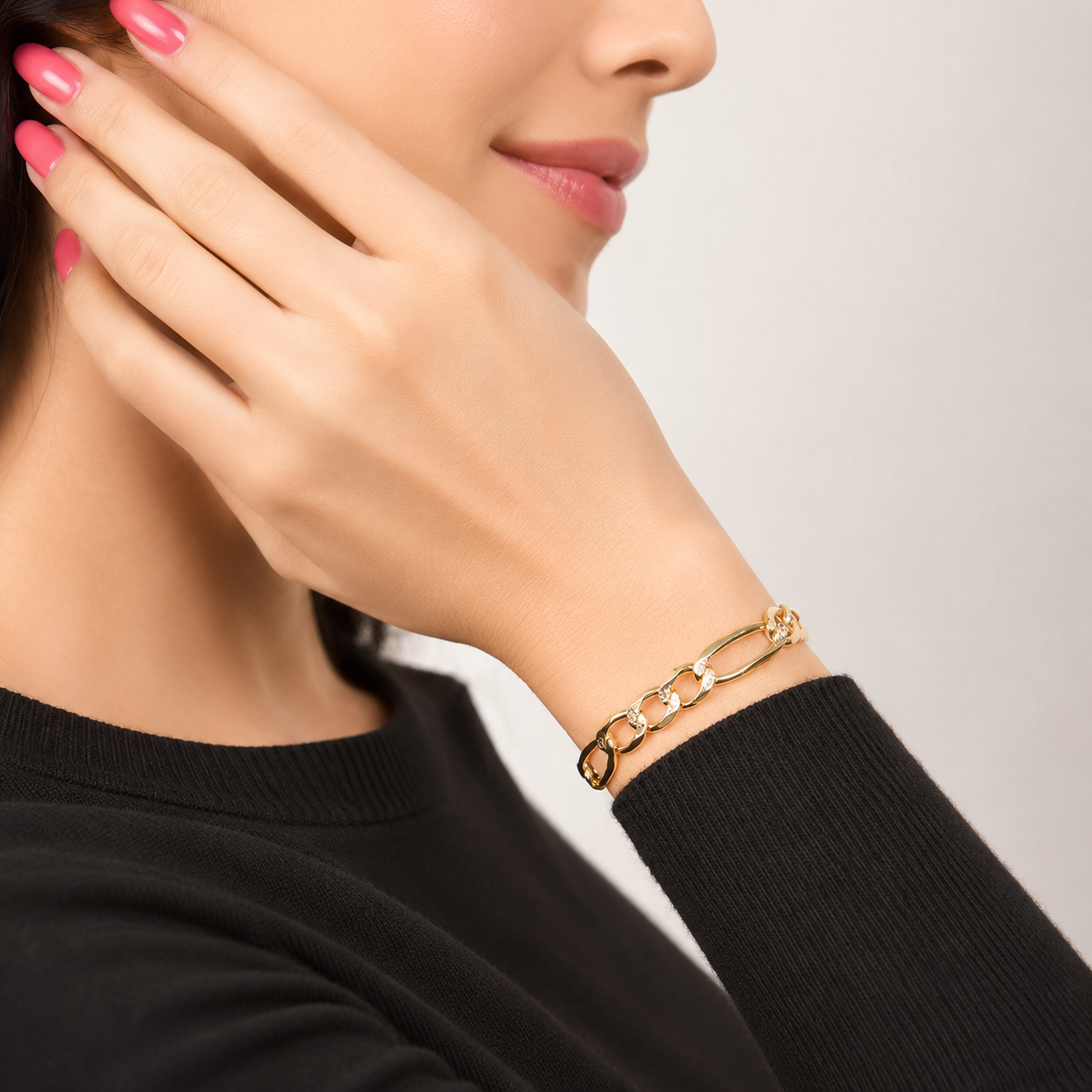 Unisex | Pulso Pulsera Tejido Figaro 3:1 Diamantada 7 mm, Esclava Para Hombre Y Mujer De Plata Autentica Ley .925 Con Baño De Oro Italiano 24k, DUO DELUXE JOYAS