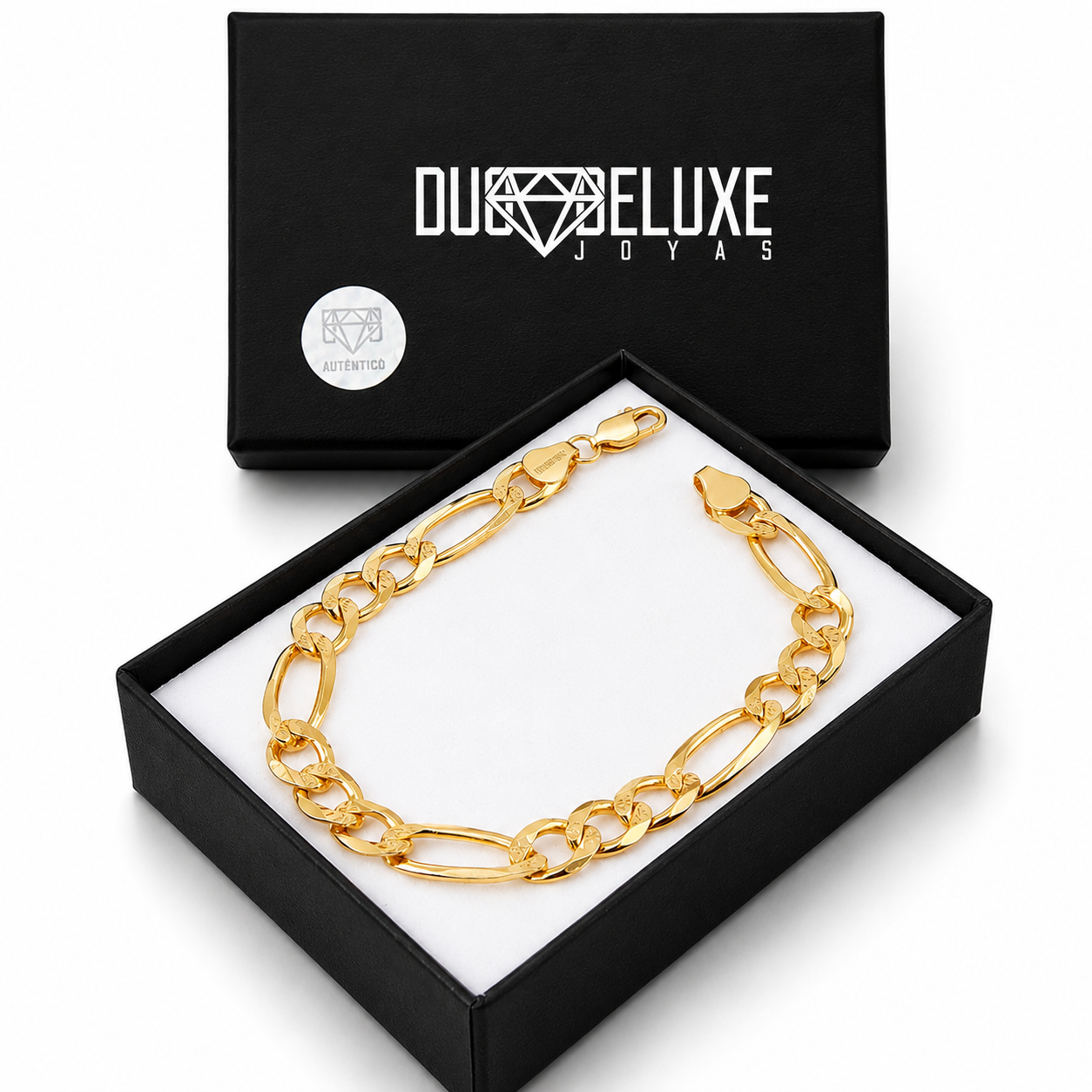 Unisex | Pulso Pulsera Tejido Figaro 3:1 Diamantada 7 mm, Esclava Para Hombre Y Mujer De Plata Autentica Ley .925 Con Baño De Oro Italiano 24k, DUO DELUXE JOYAS