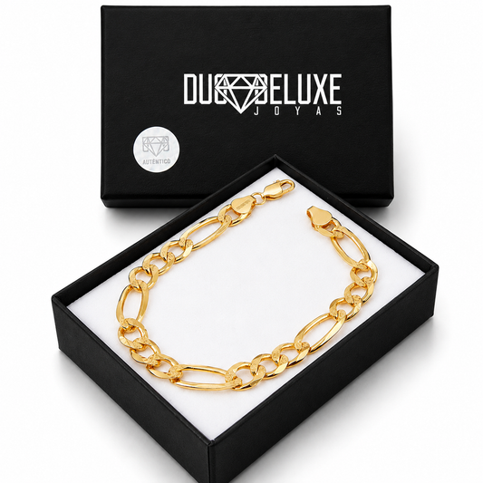 Unisex | Pulso Pulsera Tejido Figaro 3:1 Diamantada 7 mm, Esclava Para Hombre Y Mujer De Plata Autentica Ley .925 Con Baño De Oro Italiano 24k, DUO DELUXE JOYAS