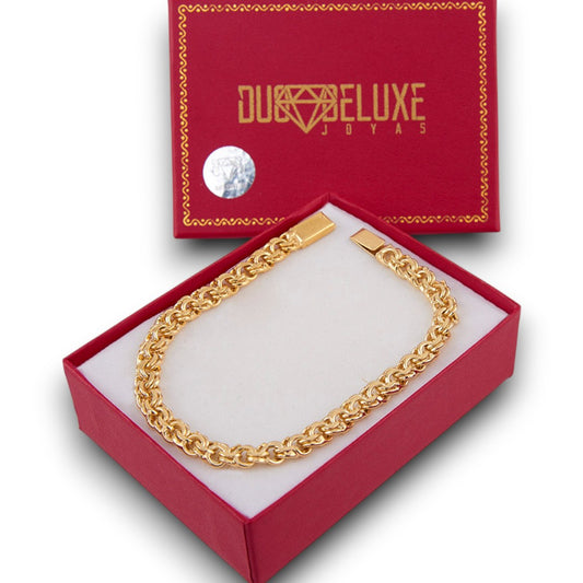Unisex | Pulso Pulsera Tejido Chino 7 mm, Esclava Para Hombre Y Mujer De Plata Autentica Ley .925 Con Baño De Oro Italiano 24k, DUO DELUXE JOYAS