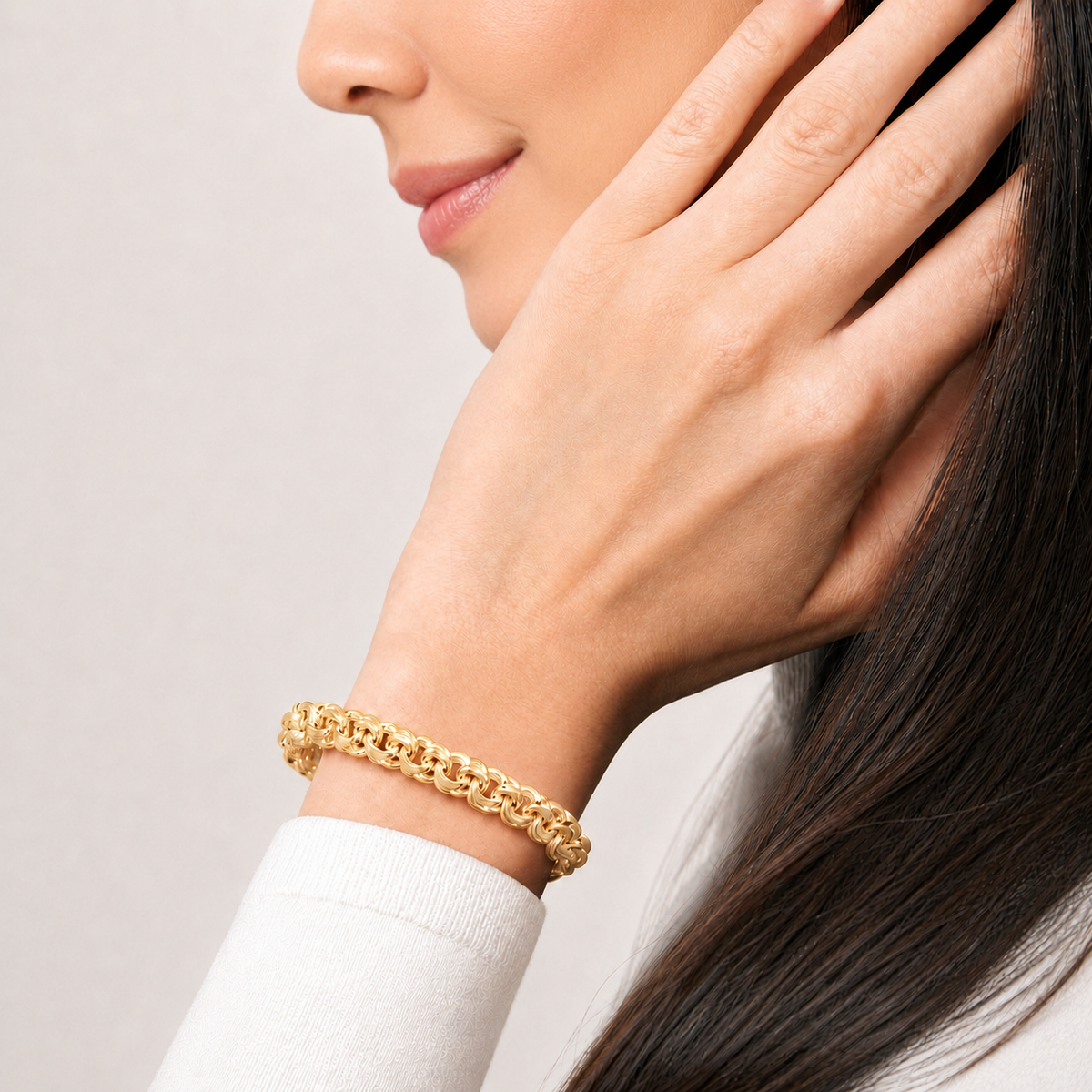 Unisex | Pulso Pulsera Tejido Chino 7 mm, Esclava Para Hombre Y Mujer De Plata Autentica Ley .925 Con Baño De Oro Italiano 24k, DUO DELUXE JOYAS