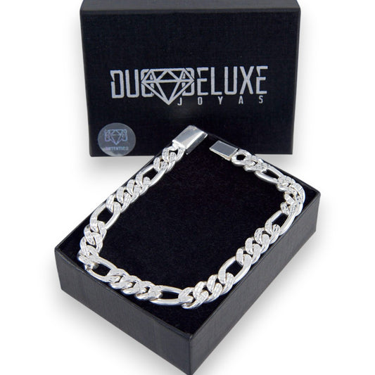 Unisex | Pulso Pulsera Tejido Cartier Figaro 3:1 Diamantada HM 8 mm, Esclava Para Hombre Y Mujer De Plata Autentica Ley .925, DUO DELUXE JOYAS
