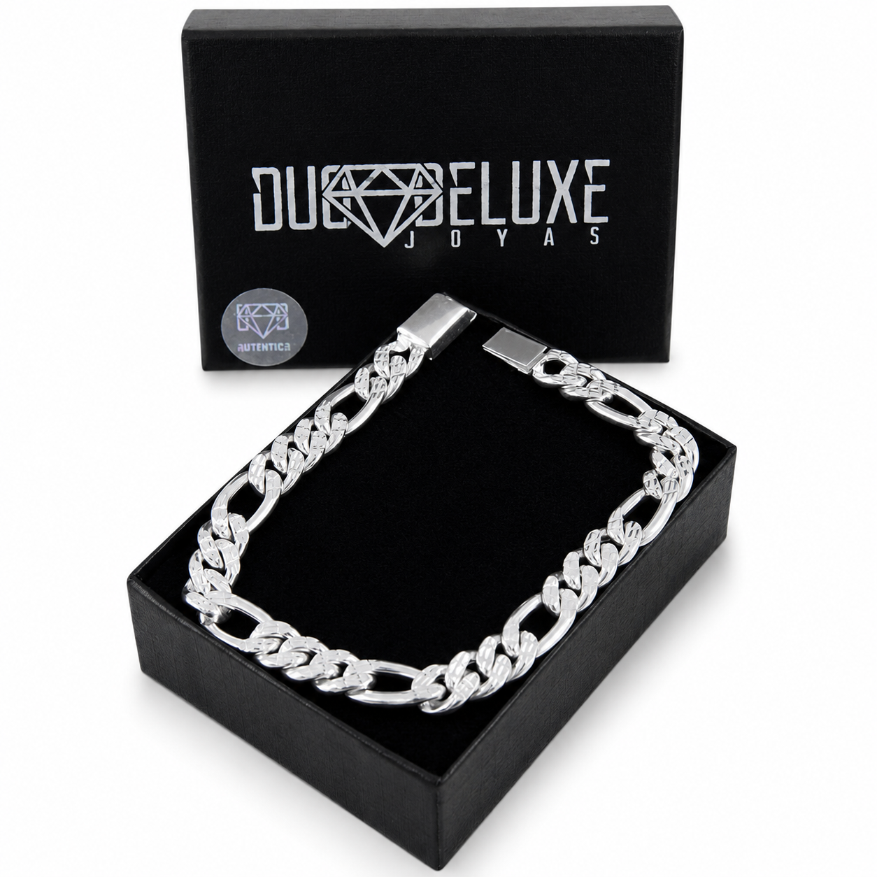 Unisex | Pulso Pulsera Tejido Figaro 3:1 Diamantada HM 8 mm, Esclava Para Hombre Y Mujer De Plata Autentica Ley .925, DUO DELUXE JOYAS