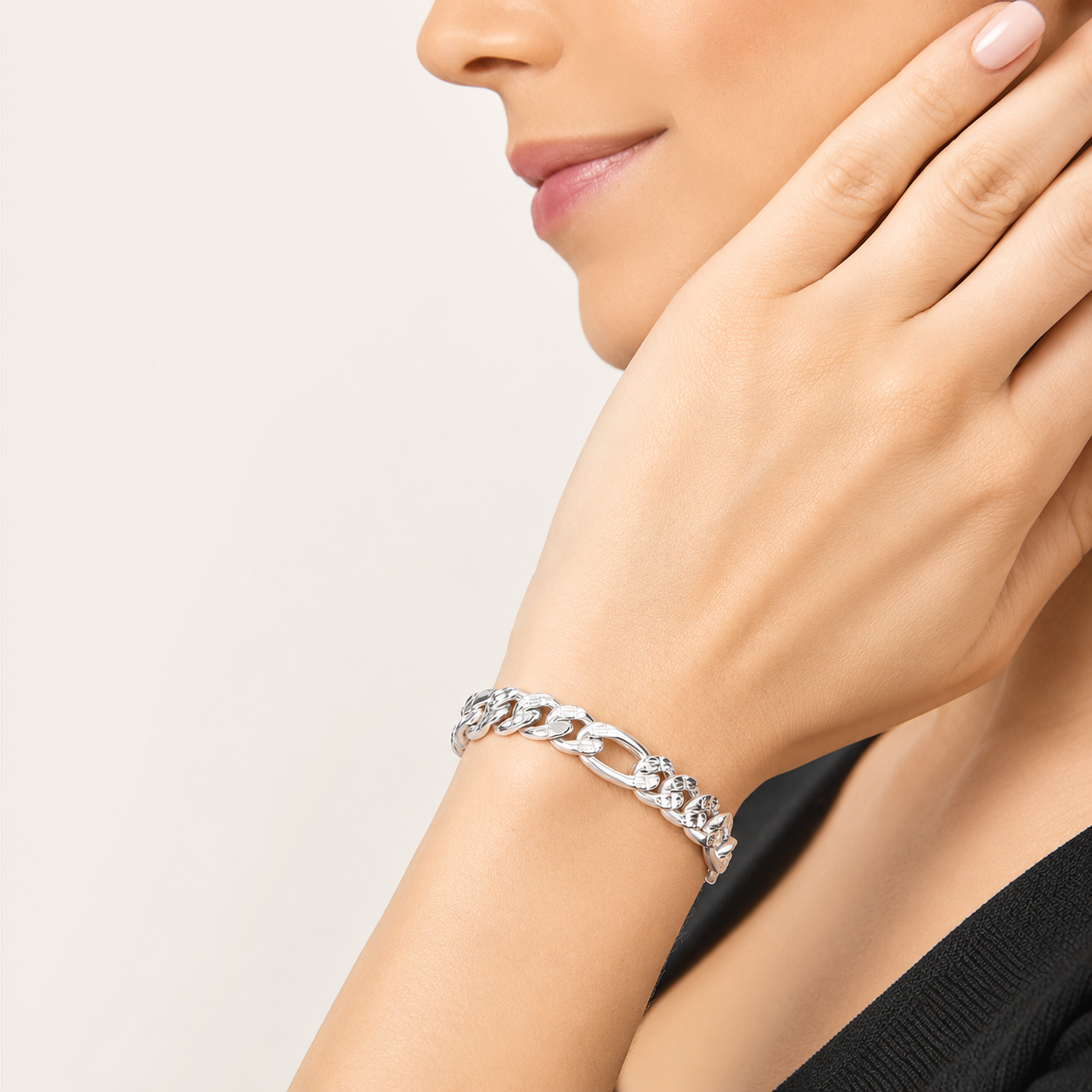 Unisex | Pulso Pulsera Tejido Figaro 3:1 Diamantada HM 8 mm, Esclava Para Hombre Y Mujer De Plata Autentica Ley .925, DUO DELUXE JOYAS