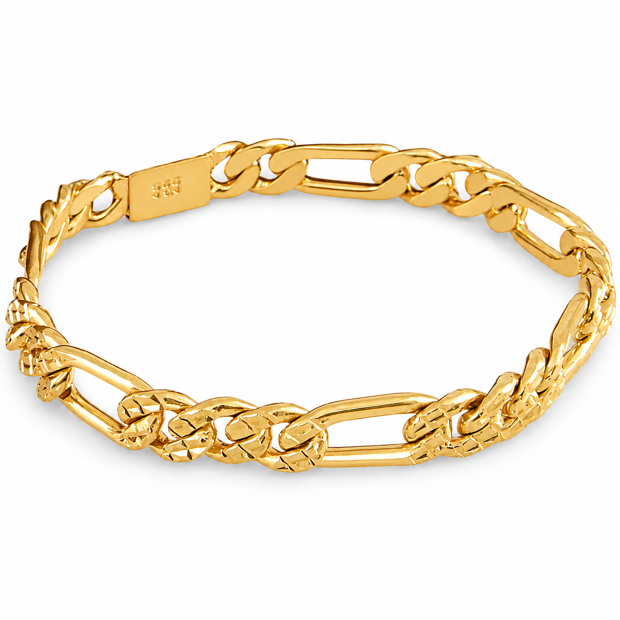 Unisex | Pulso Pulsera Tejido Figaro 3:1 Diamantada 8 mm, Esclava Para Hombre Y Mujer De Plata Autentica Ley .925 Con Baño De Oro Italiano 24k, DUO DELUXE JOYAS