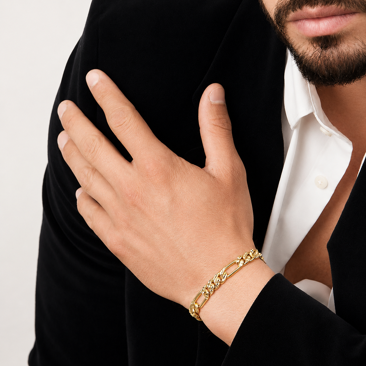 Unisex | Pulso Pulsera Tejido Figaro 3:1 Diamantada 8 mm, Esclava Para Hombre Y Mujer De Plata Autentica Ley .925 Con Baño De Oro Italiano 24k, DUO DELUXE JOYAS
