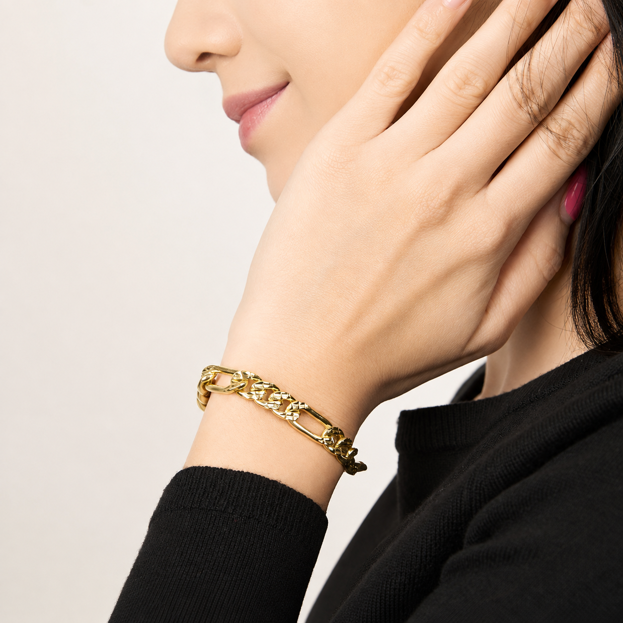 Unisex | Pulso Pulsera Tejido Figaro 3:1 Diamantada 8 mm, Esclava Para Hombre Y Mujer De Plata Autentica Ley .925 Con Baño De Oro Italiano 24k, DUO DELUXE JOYAS
