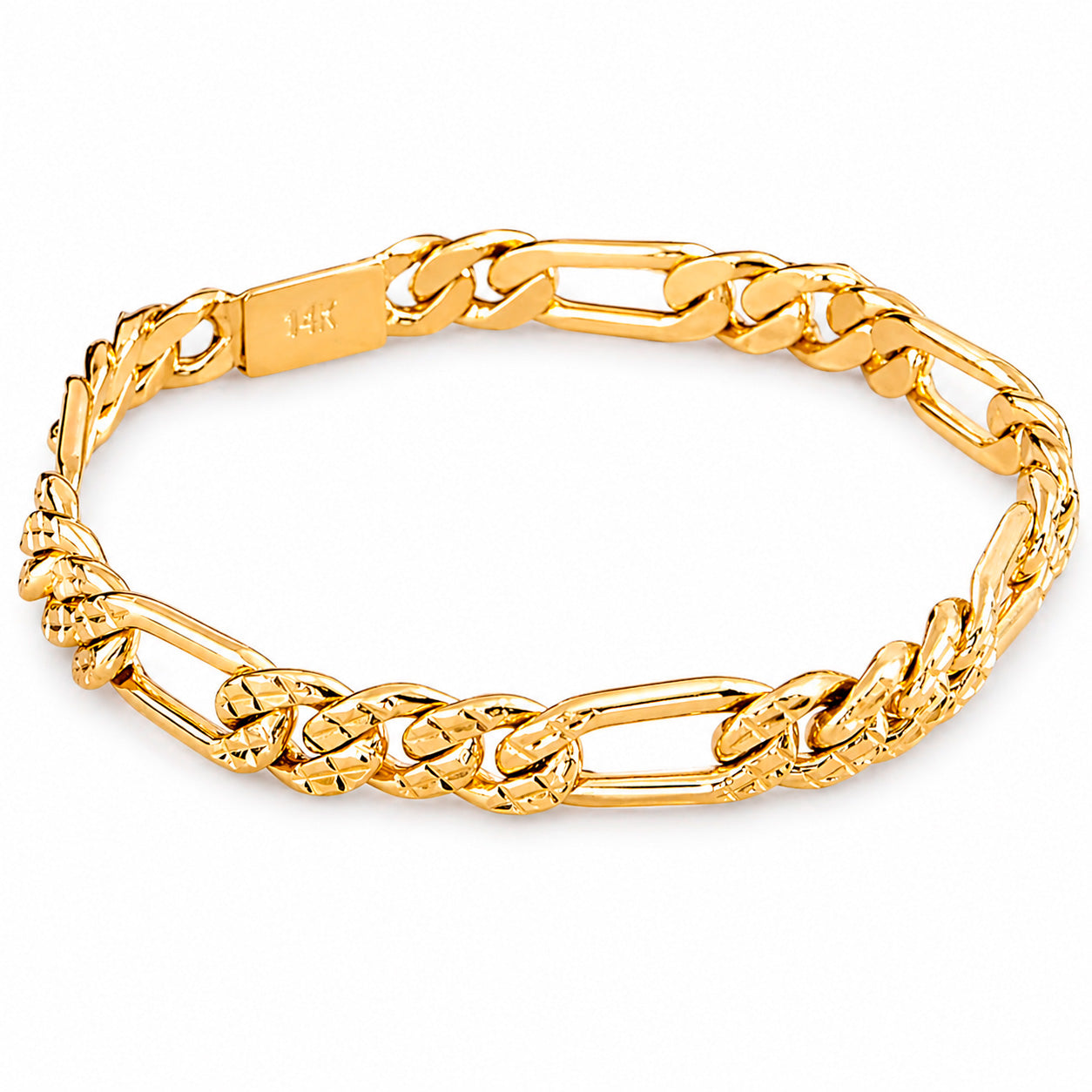 Unisex | Pulso Pulsera Tejido Figaro 3:1 Diamantada 8 mm, Esclava Para Hombre Y Mujer De Plata Autentica Ley .925 Con Baño De Oro Italiano 24k, DUO DELUXE JOYAS