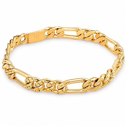 Unisex | Pulso Pulsera Tejido Figaro 3:1 Diamantada 8 mm, Esclava Para Hombre Y Mujer De Plata Autentica Ley .925 Con Baño De Oro Italiano 24k, DUO DELUXE JOYAS