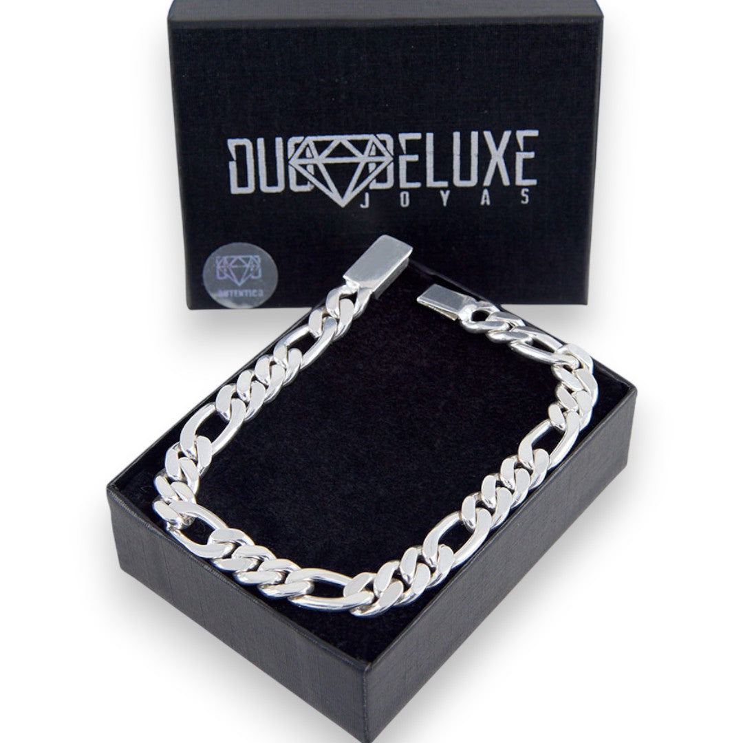 Unisex | Pulso Pulsera Tejido Cartier Figaro 3:1 Lisa HM 8 mm, Esclava Para Hombre Y Mujer De Plata Autentica Ley .925, DUO DELUXE JOYAS