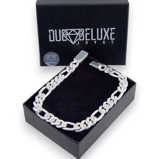 Unisex | Pulso Pulsera Tejido Cartier Figaro 3:1 Lisa HM 8 mm, Esclava Para Hombre Y Mujer De Plata Autentica Ley .925, DUO DELUXE JOYAS