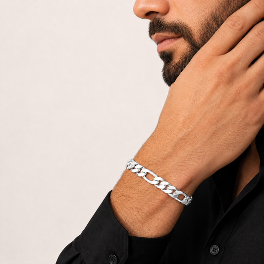 Unisex | Pulso Pulsera Tejido Figaro 3:1 Lisa HM 8 mm, Esclava Para Hombre Y Mujer De Plata Autentica Ley .925, DUO DELUXE JOYAS