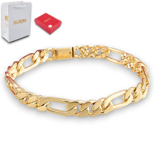 Unisex | Pulso Pulsera Tejido Cartier Figaro 3:1 Lisa HM 8 mm, Esclava Para Hombre Y Mujer De Plata Autentica Ley .925 Con Baño De Oro Italiano 24k, DUO DELUXE JOYAS