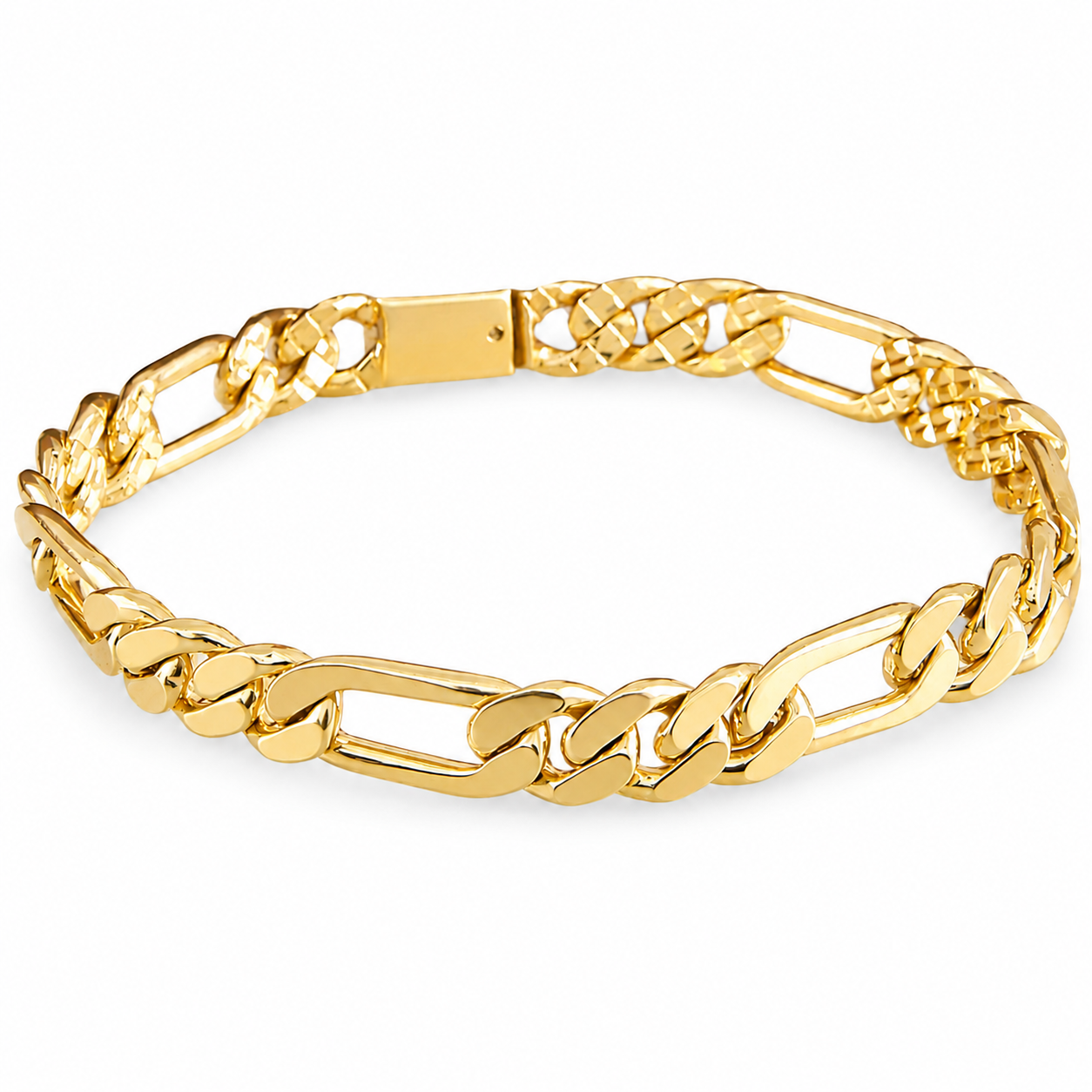 Unisex | Pulso Pulsera Tejido Figaro 3:1 Lisa HM 8 mm, Esclava Para Hombre Y Mujer De Plata Autentica Ley .925 Con Baño De Oro Italiano 24k, DUO DELUXE JOYAS