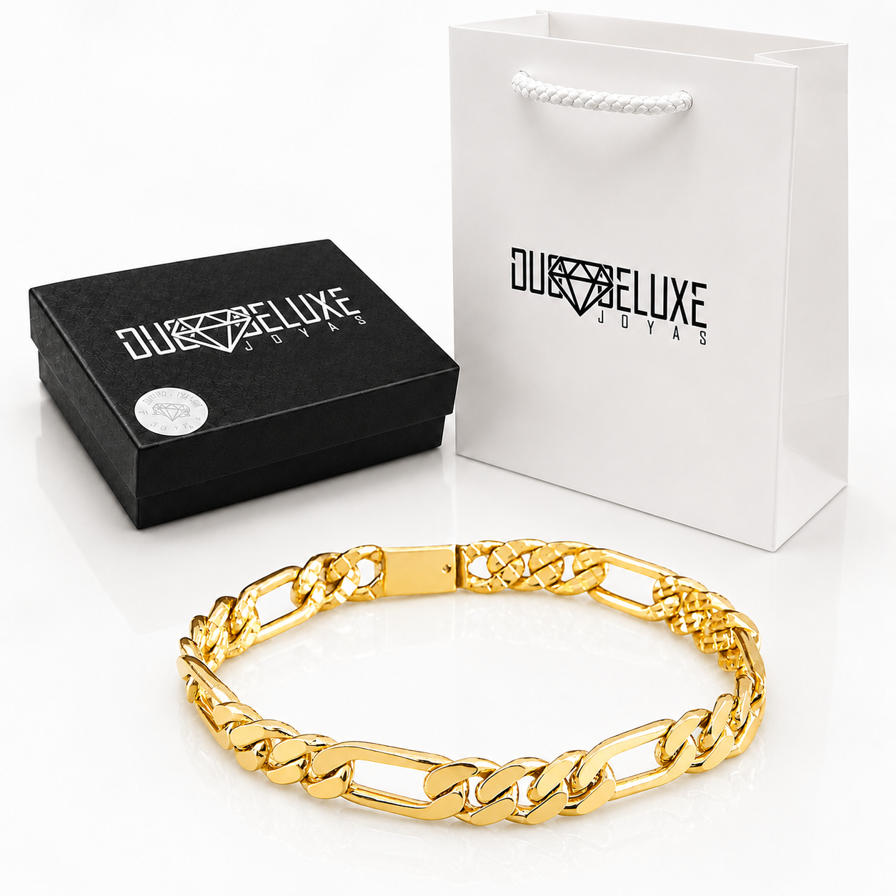 Unisex | Pulso Pulsera Tejido Figaro 3:1 Lisa HM 8 mm, Esclava Para Hombre Y Mujer De Plata Autentica Ley .925 Con Baño De Oro Italiano 24k, DUO DELUXE JOYAS