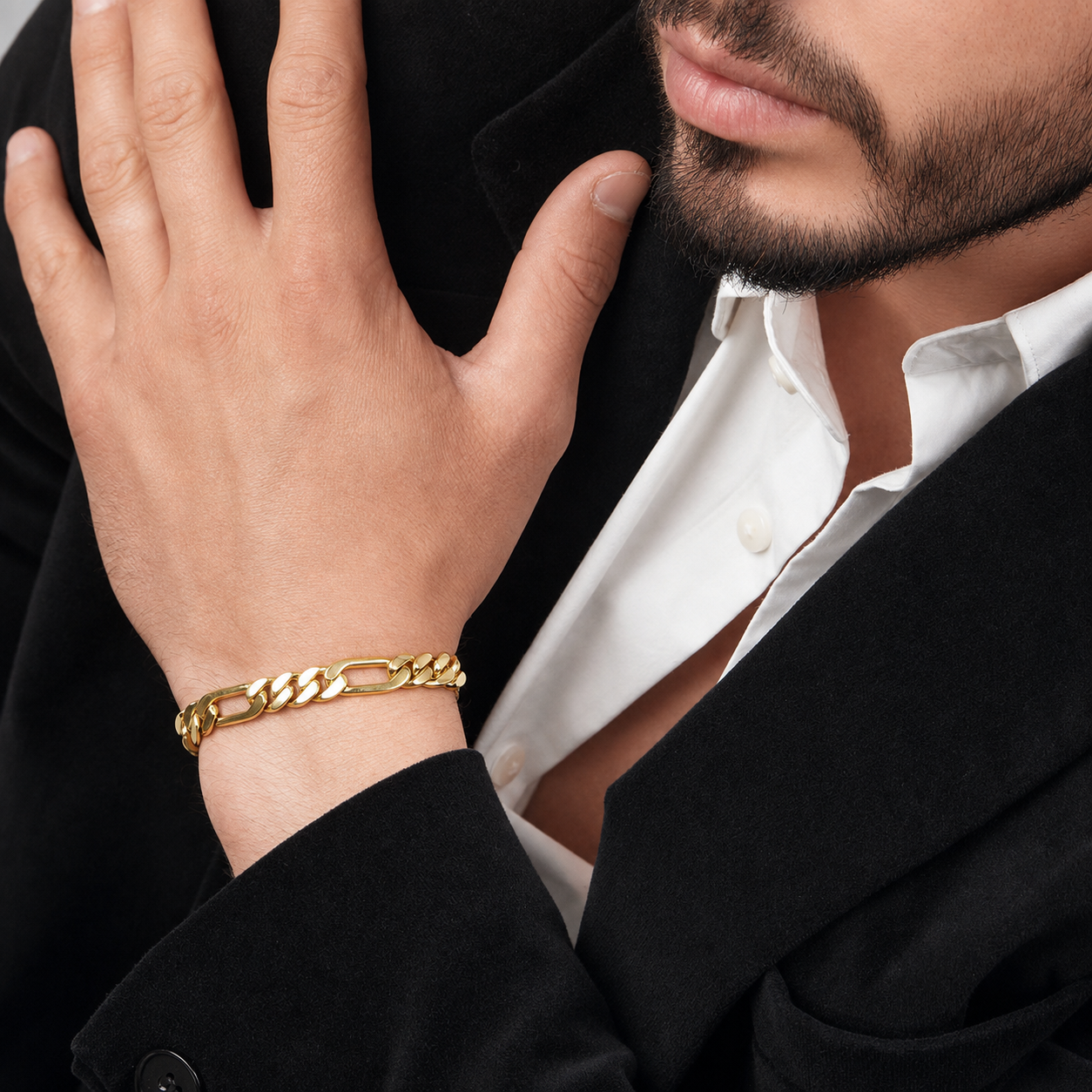 Unisex | Pulso Pulsera Tejido Figaro 3:1 Lisa HM 8 mm, Esclava Para Hombre Y Mujer De Plata Autentica Ley .925 Con Baño De Oro Italiano 24k, DUO DELUXE JOYAS