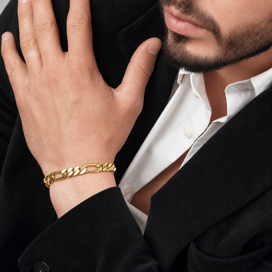 Unisex | Pulso Pulsera Tejido Figaro 3:1 Lisa HM 8 mm, Esclava Para Hombre Y Mujer De Plata Autentica Ley .925 Con Baño De Oro Italiano 24k, DUO DELUXE JOYAS