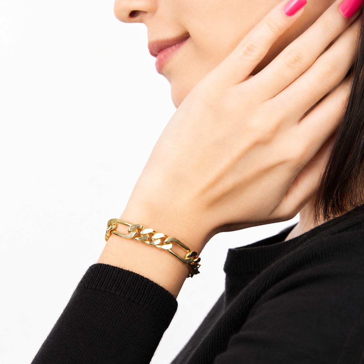 Unisex | Pulso Pulsera Tejido Figaro 3:1 Lisa HM 8 mm, Esclava Para Hombre Y Mujer De Plata Autentica Ley .925 Con Baño De Oro Italiano 24k, DUO DELUXE JOYAS