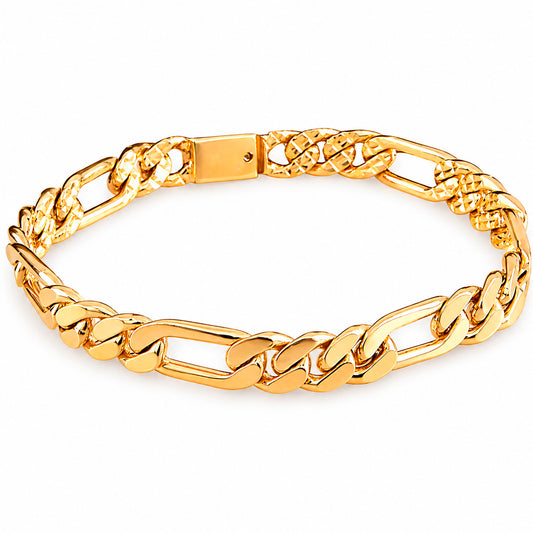 Unisex | Pulso Pulsera Tejido Figaro 3:1 Lisa HM 8 mm, Esclava Para Hombre Y Mujer De Plata Autentica Ley .925 Con Baño De Oro Italiano 24k, DUO DELUXE JOYAS