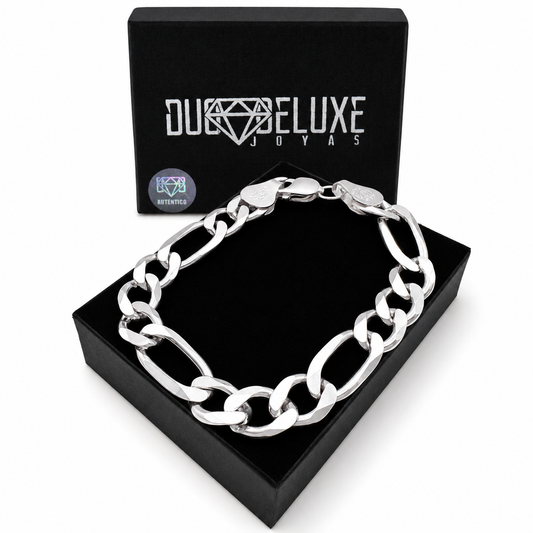 Unisex | Pulso Pulsera Tejido Figaro 3:1 Lisa 10 mm, Esclava Para Hombre Y Mujer De Plata Autentica Ley .925, DUO DELUXE JOYAS