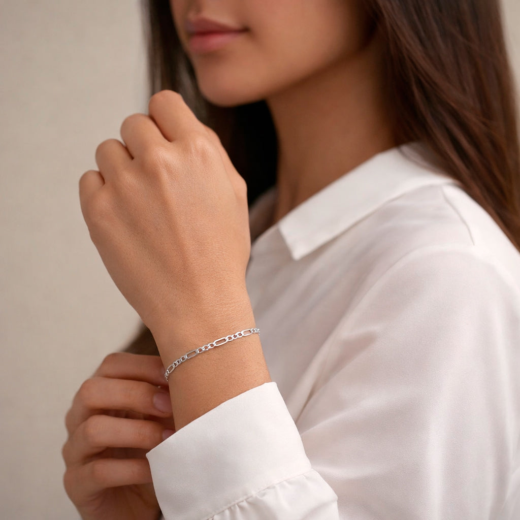 Mujer | Pulso Pulsera Tejido Cartier Figaro 3:1 Lisa 2 mm, Esclava Para Mujer De Plata Autentica Ley .925, DUO DELUXE JOYAS