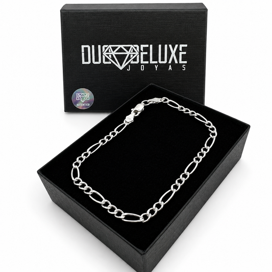 Unisex | Pulso Pulsera Tejido Figaro 3:1 Lisa 3 mm, Esclava Para Hombre Y Mujer De Plata Autentica Ley .925, DUO DELUXE JOYAS