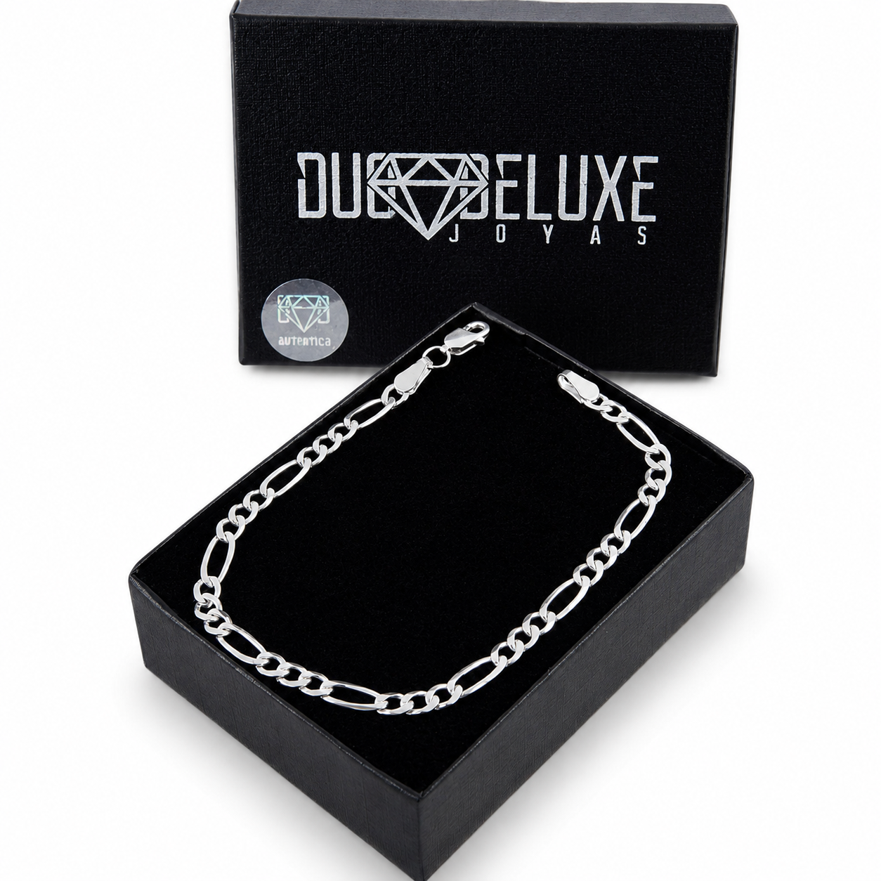 Unisex | Pulso Pulsera Tejido Figaro 3:1 Lisa 4 mm, Esclava Para Hombre Y Mujer De Plata Autentica Ley .925, DUO DELUXE JOYAS
