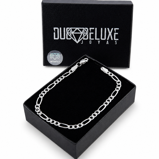 Unisex | Pulso Pulsera Tejido Figaro 3:1 Lisa 4 mm, Esclava Para Hombre Y Mujer De Plata Autentica Ley .925, DUO DELUXE JOYAS