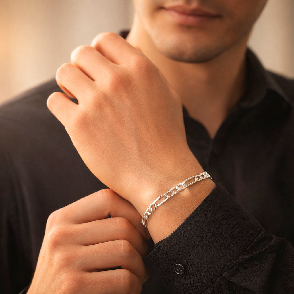 Unisex | Pulso Pulsera Tejido Figaro 3:1 Lisa 4 mm, Esclava Para Hombre Y Mujer De Plata Autentica Ley .925, DUO DELUXE JOYAS