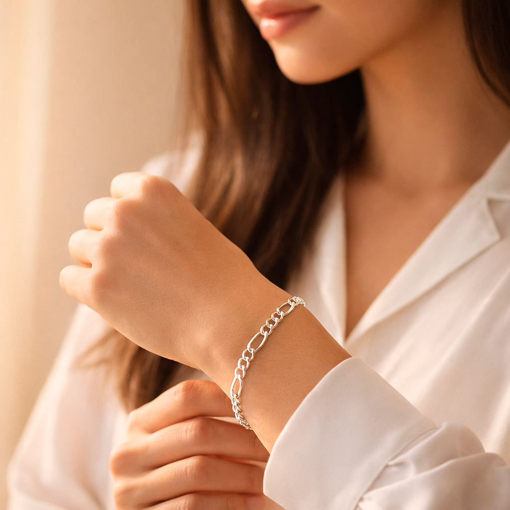 Unisex | Pulso Pulsera Tejido Figaro 3:1 Lisa 4 mm, Esclava Para Hombre Y Mujer De Plata Autentica Ley .925, DUO DELUXE JOYAS