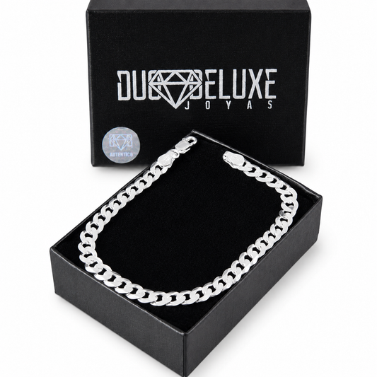 Unisex | Pulso Pulsera Tejido Barbada Cubana Lisa 6 mm, Esclava Para Hombre Y Mujer De Plata Autentica Ley .925, DUO DELUXE JOYAS