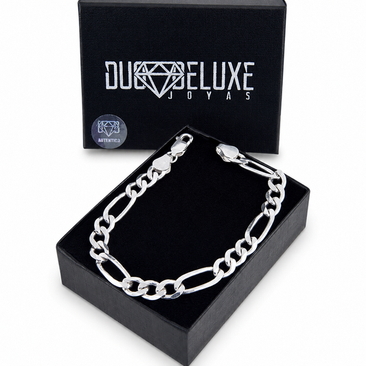 Unisex | Pulso Pulsera Tejido Figaro 3:1 Lisa 7 mm, Esclava Para Hombre Y Mujer De Plata Autentica Ley .925, DUO DELUXE JOYAS