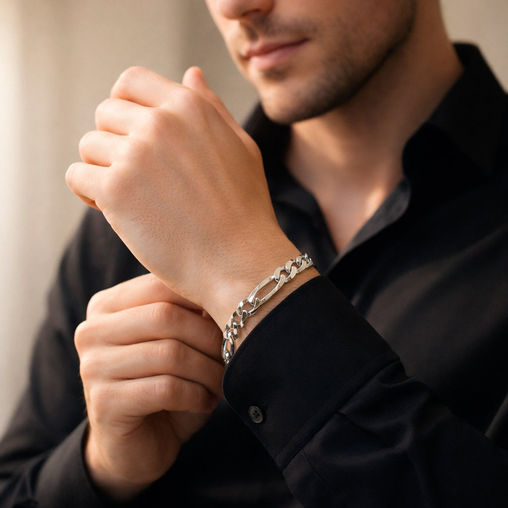 Unisex | Pulso Pulsera Tejido Cartier Figaro 3:1 Lisa 7 mm, Esclava Para Hombre Y Mujer De Plata Autentica Ley .925, DUO DELUXE JOYAS