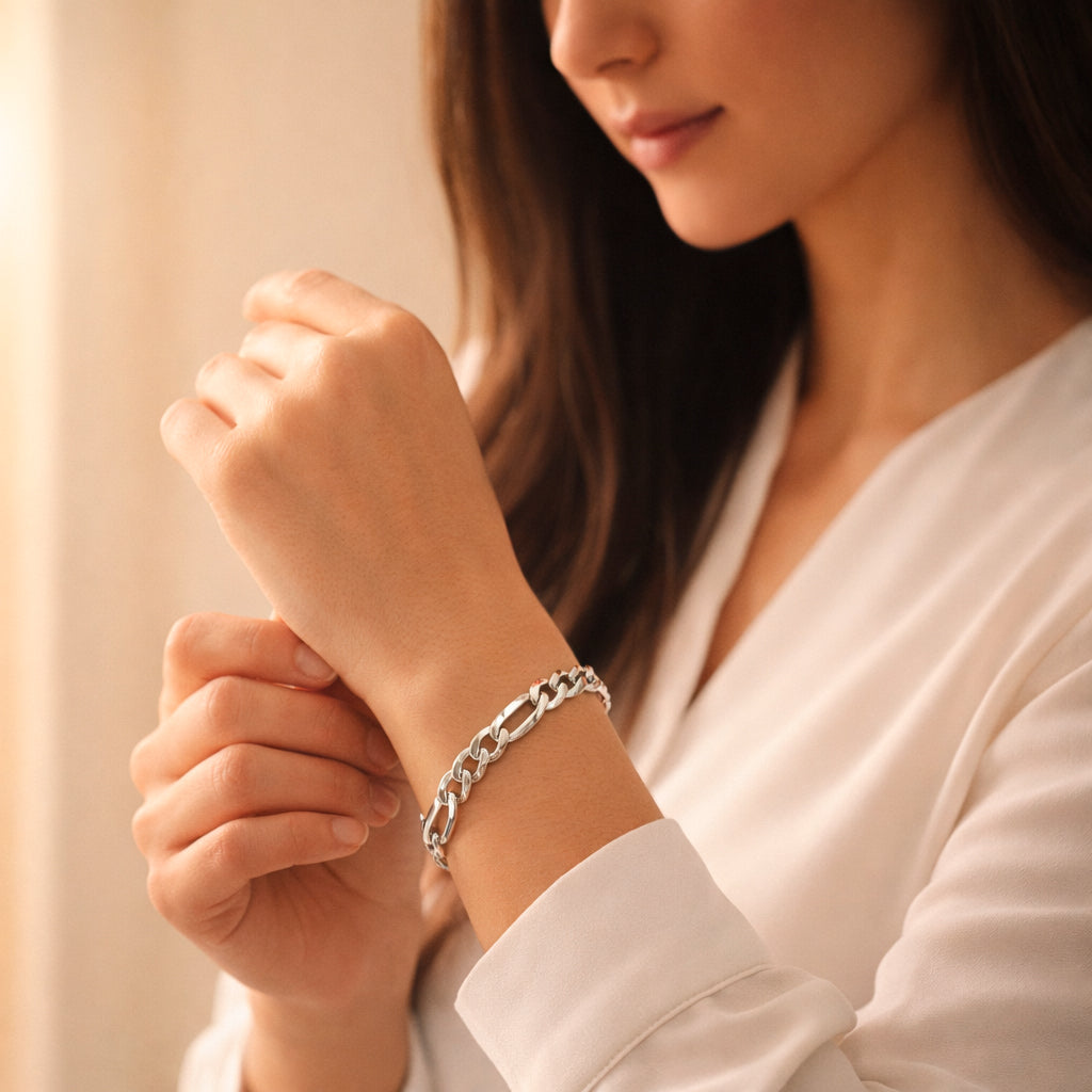 Unisex | Pulso Pulsera Tejido Cartier Figaro 3:1 Lisa 7 mm, Esclava Para Hombre Y Mujer De Plata Autentica Ley .925, DUO DELUXE JOYAS