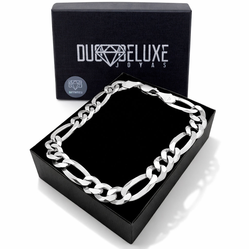 Unisex | Pulso Pulsera Tejido Figaro 3:1 Lisa 8 mm, Esclava Para Hombre Y Mujer De Plata Autentica Ley .925, DUO DELUXE JOYAS