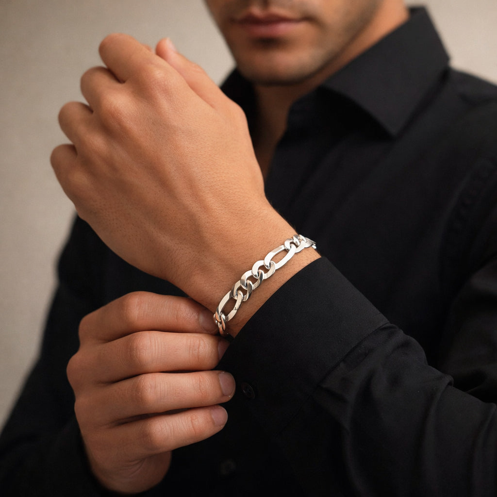 Unisex | Pulso Pulsera Tejido Figaro 3:1 Lisa 8 mm, Esclava Para Hombre Y Mujer De Plata Autentica Ley .925, DUO DELUXE JOYAS