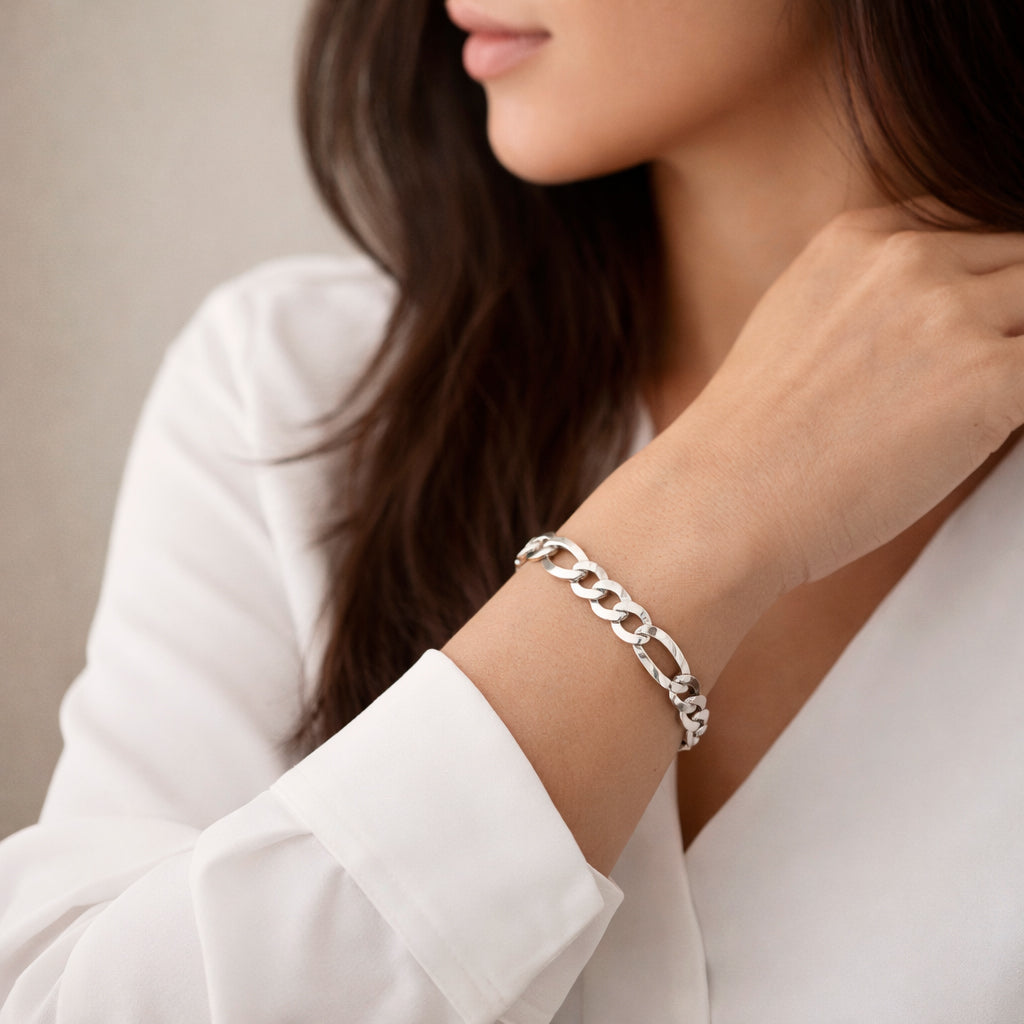 Unisex | Pulso Pulsera Tejido Figaro 3:1 Lisa 8 mm, Esclava Para Hombre Y Mujer De Plata Autentica Ley .925, DUO DELUXE JOYAS
