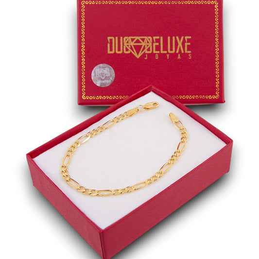 Unisex | Pulso Pulsera Tejido Cartier Figaro 3:1 Lisa 4 mm, Esclava Para Hombre Y Mujer De Plata Autentica Ley .925 Con Baño De Oro Italiano 24k, DUO DELUXE JOYAS