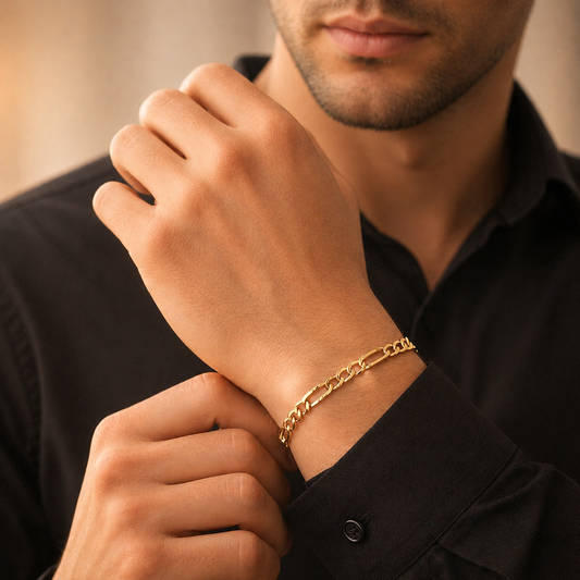Unisex | Pulso Pulsera Tejido Figaro 3:1 Lisa 4 mm, Esclava Para Hombre Y Mujer De Plata Autentica Ley .925 Con Baño De Oro Italiano 24k, DUO DELUXE JOYAS