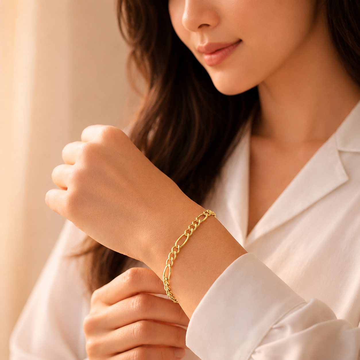 Unisex | Pulso Pulsera Tejido Figaro 3:1 Lisa 4 mm, Esclava Para Hombre Y Mujer De Plata Autentica Ley .925 Con Baño De Oro Italiano 24k, DUO DELUXE JOYAS