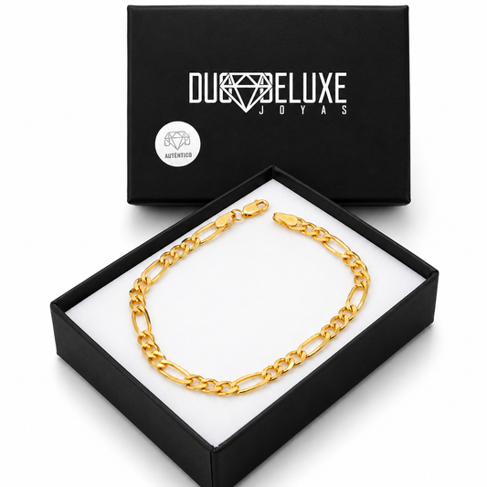 Unisex | Pulso Pulsera Tejido Figaro 3:1 Lisa 5 mm, Esclava Para Hombre Y Mujer De Plata Autentica Ley .925 Con Baño De Oro Italiano 24k, DUO DELUXE JOYAS