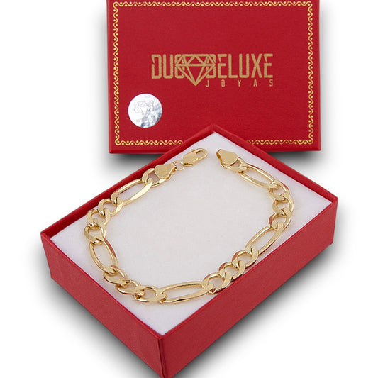 Unisex | Pulso Pulsera Tejido Cartier Figaro 3:1 Lisa 8 mm, Esclava Para Hombre Y Mujer De Plata Autentica Ley .925 Con Baño De Oro Italiano 24k, DUO DELUXE JOYAS