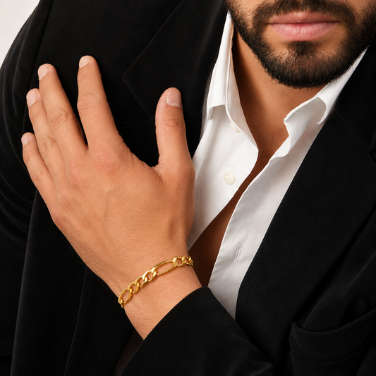 Unisex | Pulso Pulsera Tejido Figaro 3:1 Lisa 8 mm, Esclava Para Hombre Y Mujer De Plata Autentica Ley .925 Con Baño De Oro Italiano 24k, DUO DELUXE JOYAS