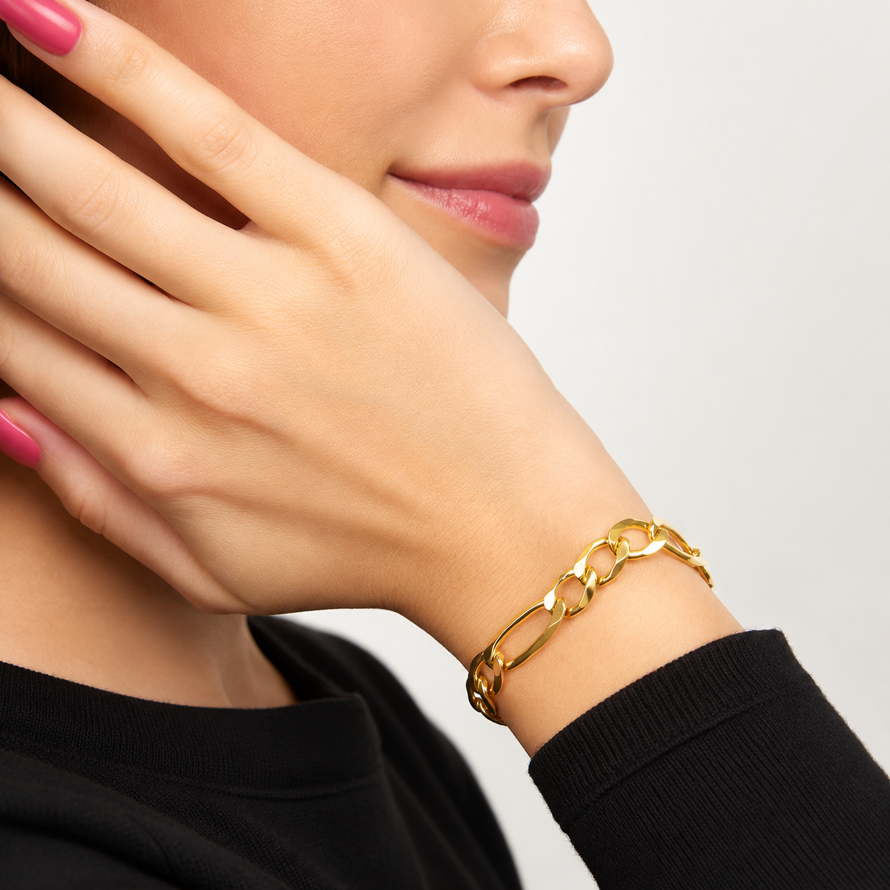 Unisex | Pulso Pulsera Tejido Figaro 3:1 Lisa 8 mm, Esclava Para Hombre Y Mujer De Plata Autentica Ley .925 Con Baño De Oro Italiano 24k, DUO DELUXE JOYAS
