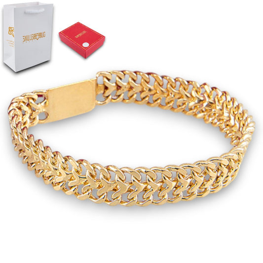 Unisex | Pulso Pulsera Tejido Cubana Petatillo 10 mm, Esclava Para Hombre Y Mujer De Plata Autentica Ley .925 Con Baño De Oro Italiano 24k, DUO DELUXE JOYAS