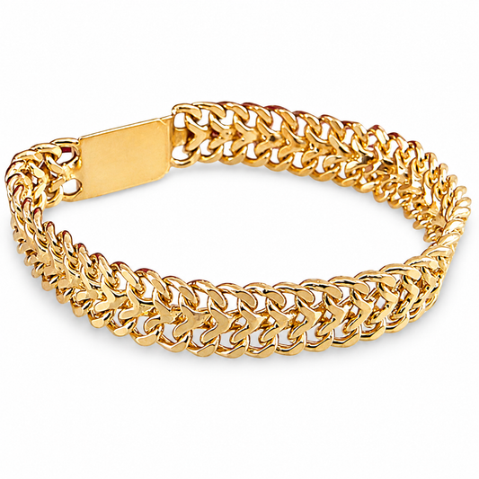 Unisex | Pulso Pulsera Tejido Cubana Petatillo 10 mm, Esclava Para Hombre Y Mujer De Plata Autentica Ley .925 Con Baño De Oro Italiano 24k, DUO DELUXE JOYAS