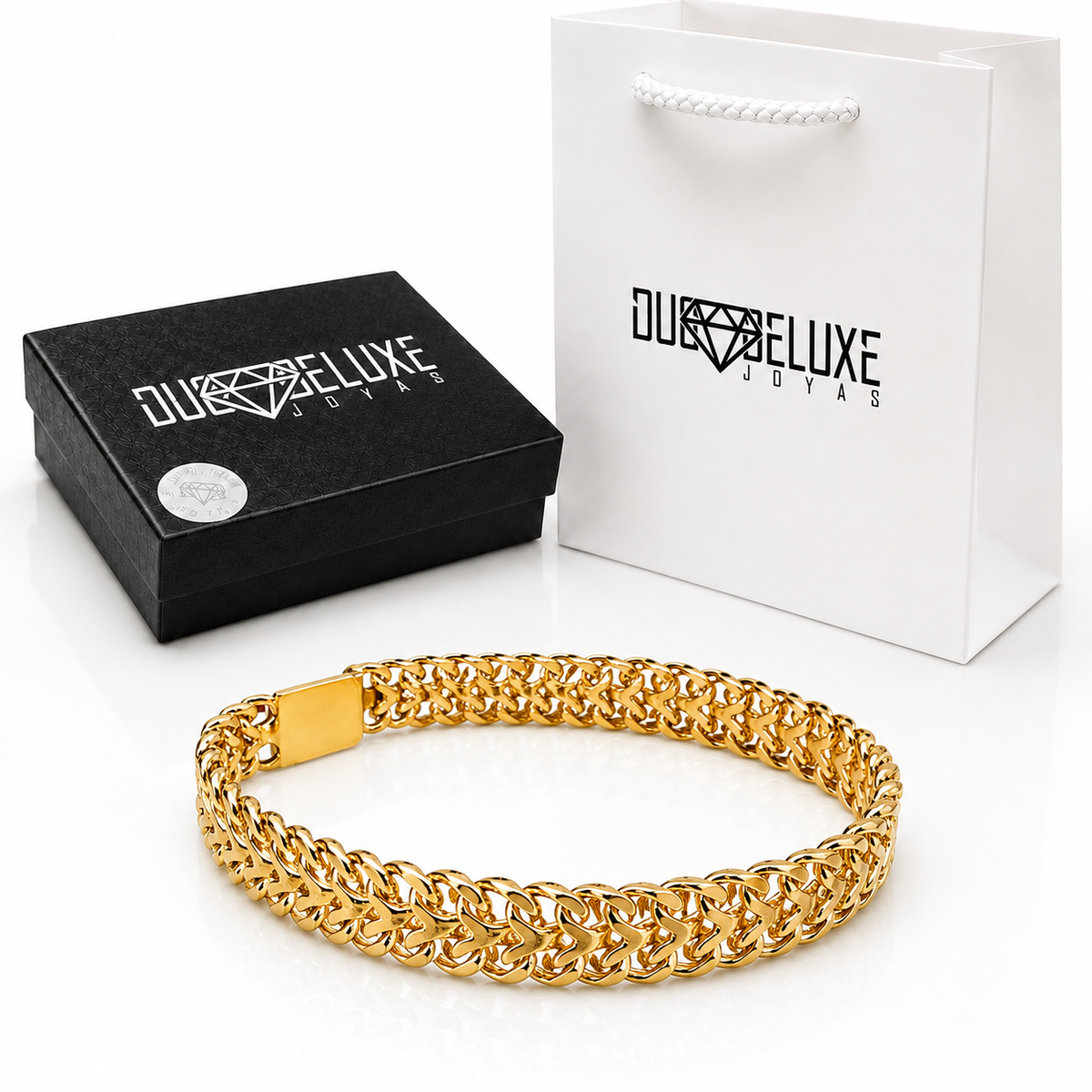 Unisex | Pulso Pulsera Tejido Cubana Petatillo 10 mm, Esclava Para Hombre Y Mujer De Plata Autentica Ley .925 Con Baño De Oro Italiano 24k, DUO DELUXE JOYAS
