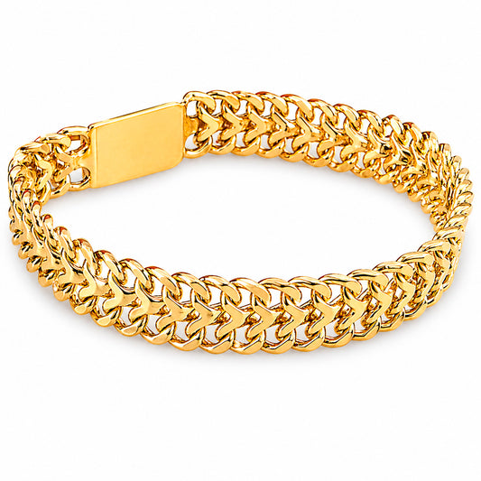 Unisex | Pulso Pulsera Tejido Cubana Petatillo 10 mm, Esclava Para Hombre Y Mujer De Plata Autentica Ley .925 Con Baño De Oro Italiano 24k, DUO DELUXE JOYAS